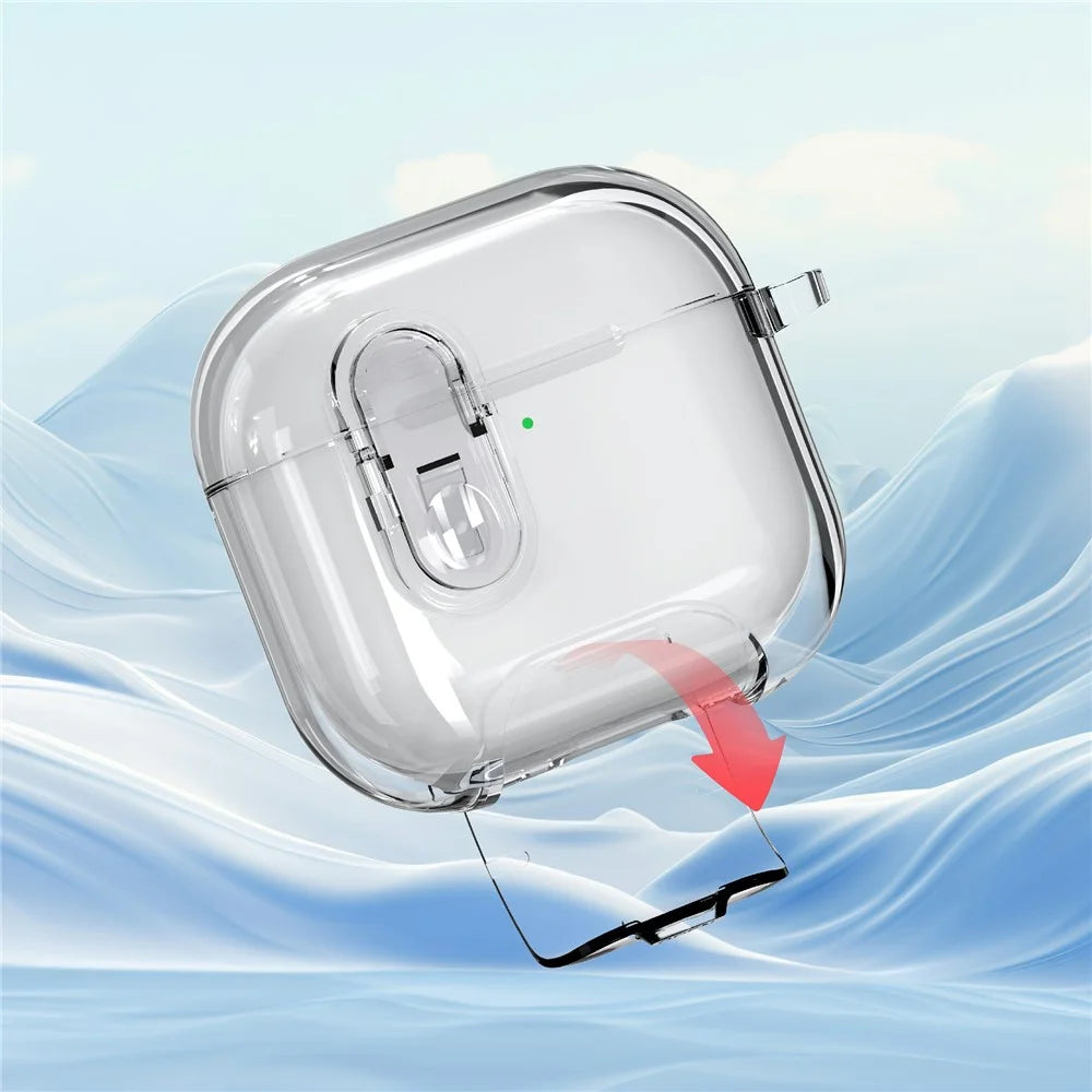 For AirPods 4 Case TPU + PC Shockproof Earbuds Cover with Switch  /  Stand  /  Carrying Hook - Transparent - 3
