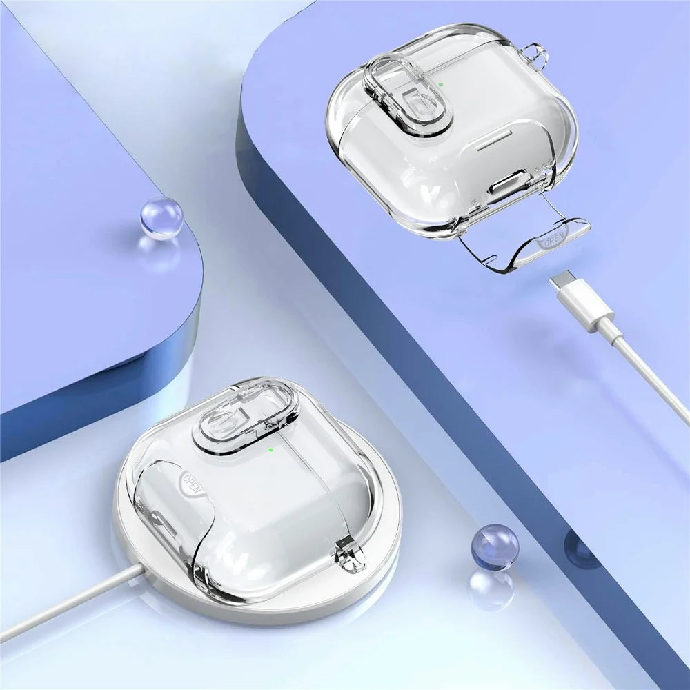 For AirPods 4 Case TPU + PC Shockproof Earbuds Cover with Switch  /  Stand  /  Carrying Hook - Transparent - 4