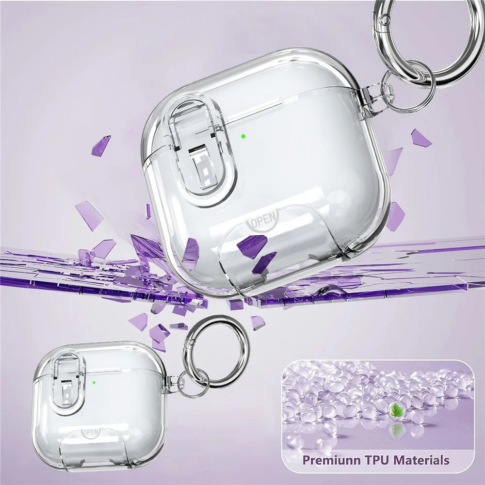 For AirPods 4 Case TPU + PC Shockproof Earbuds Cover with Switch  /  Stand  /  Carrying Hook - Transparent - 5