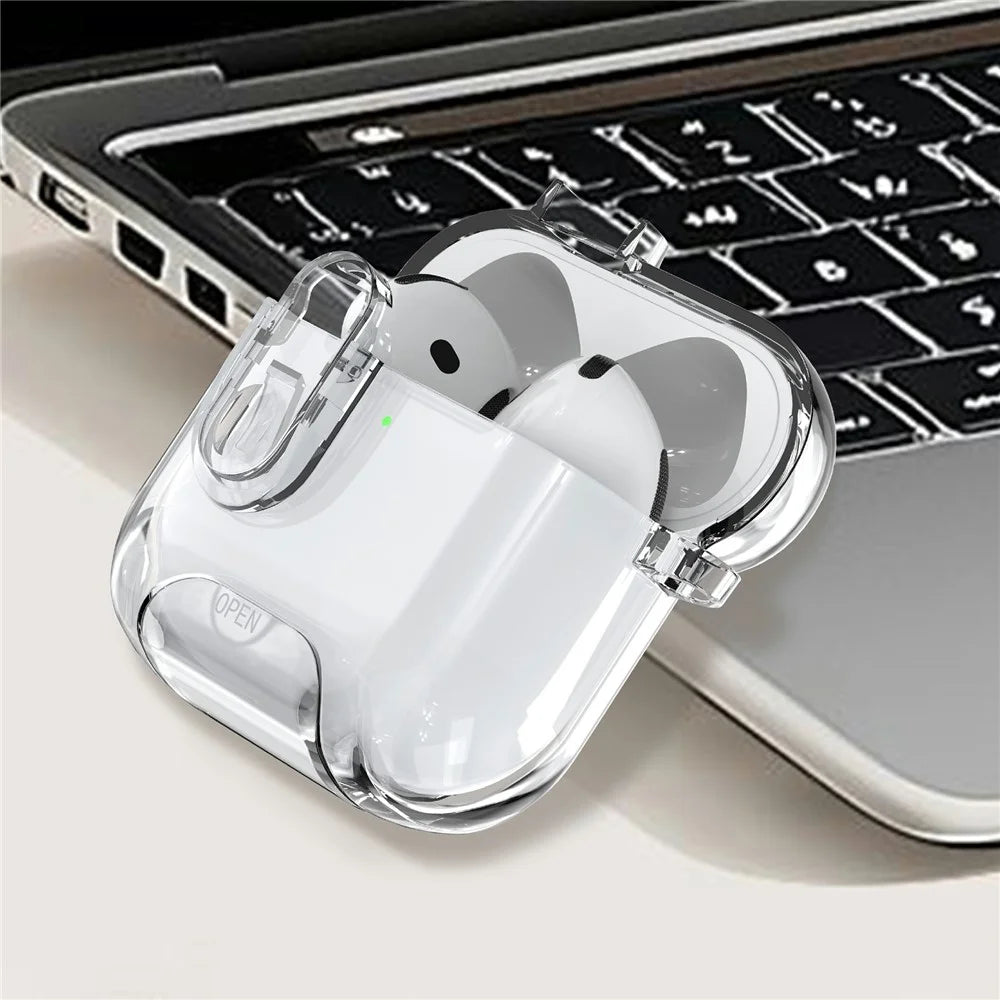 For AirPods 4 Case TPU + PC Shockproof Earbuds Cover with Switch  /  Stand  /  Carrying Hook - Transparent - 6