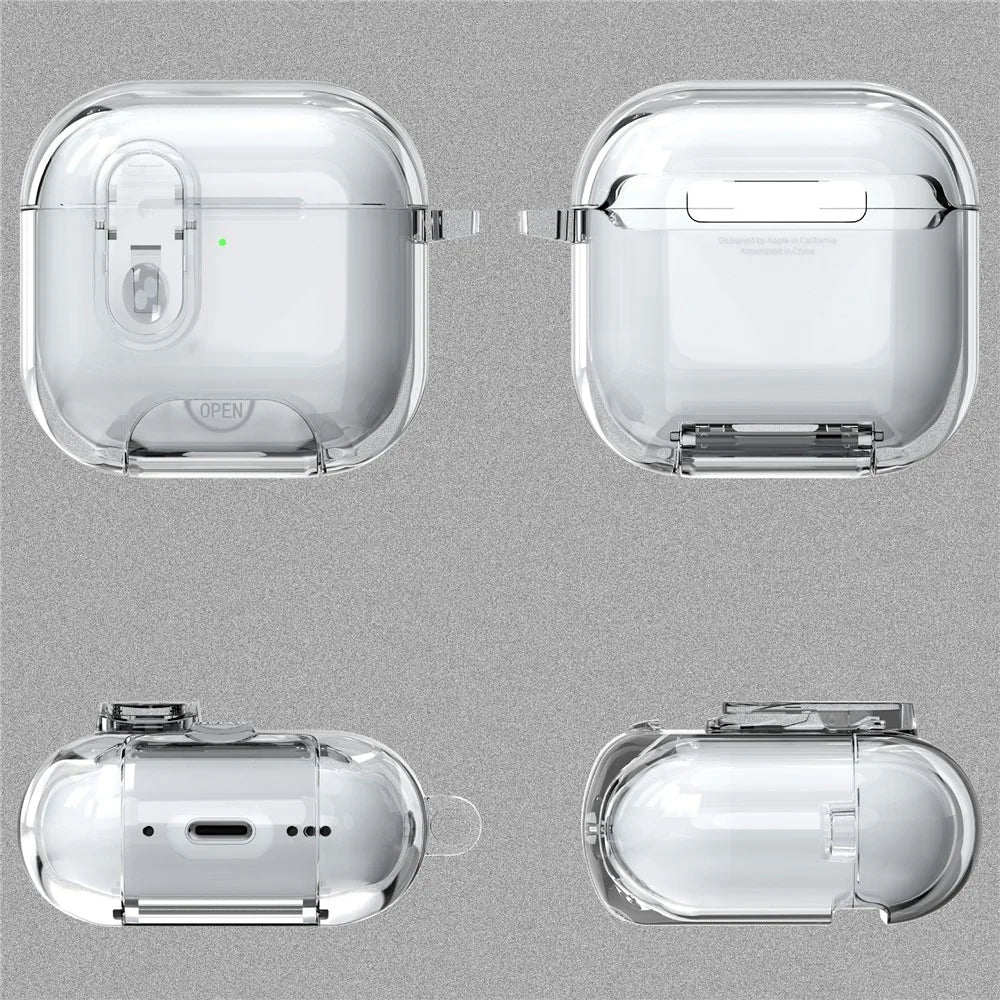 For AirPods 4 Case TPU + PC Shockproof Earbuds Cover with Switch  /  Stand  /  Carrying Hook - Transparent - 7
