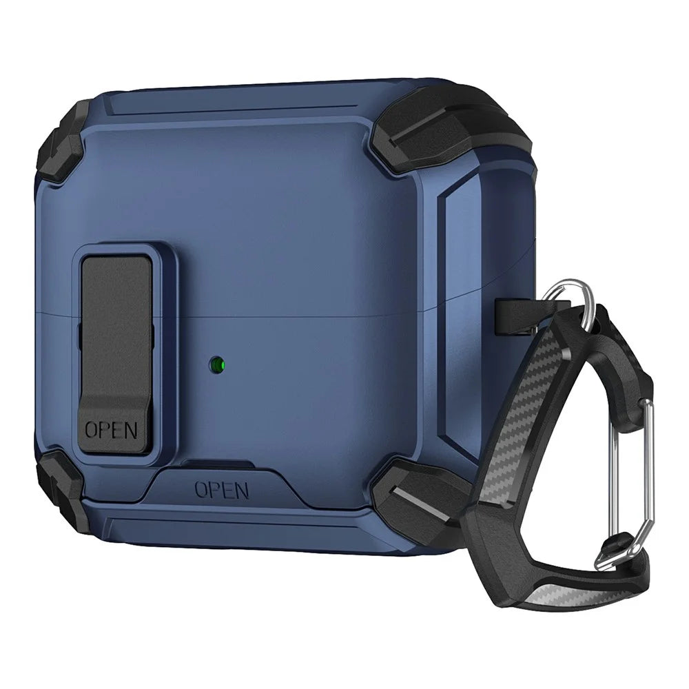 For Samsung Galaxy Buds3 Pro  /  Buds3 Case TPU + PC Magnetic Case Stand Bluetooth-Compatible Earbuds Cover with Carabiner - Black  /  Dark Blue - 2