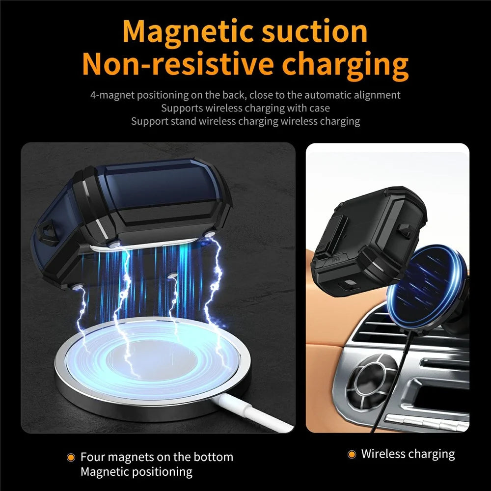 For Samsung Galaxy Buds3 Pro  /  Buds3 Case TPU + PC Magnetic Case Stand Bluetooth-Compatible Earbuds Cover with Carabiner - Black  /  Dark Blue - 5