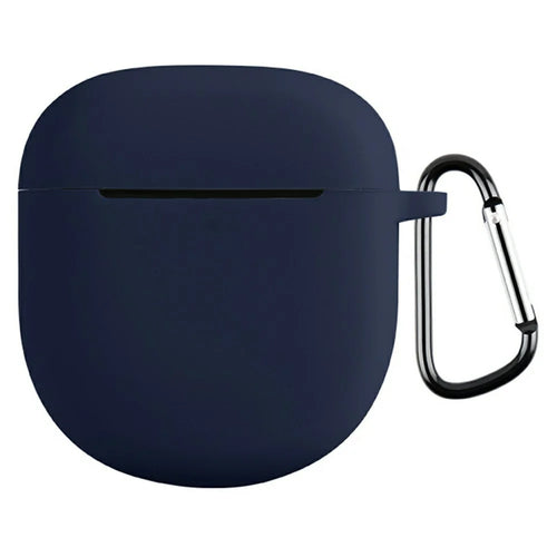 For Bose QuietComfort Earbuds II Silicone Case Wireless Earphone Anti-Scratch Protective Cover with Carabiner - Dark Blue - 1