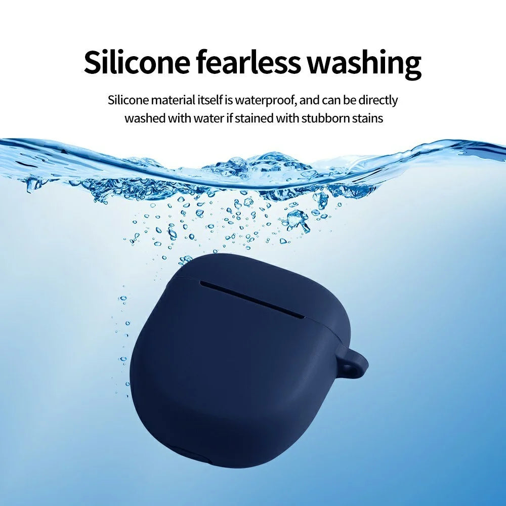 For Bose QuietComfort Earbuds II Silicone Case Wireless Earphone Anti-Scratch Protective Cover with Carabiner - Dark Blue - 3