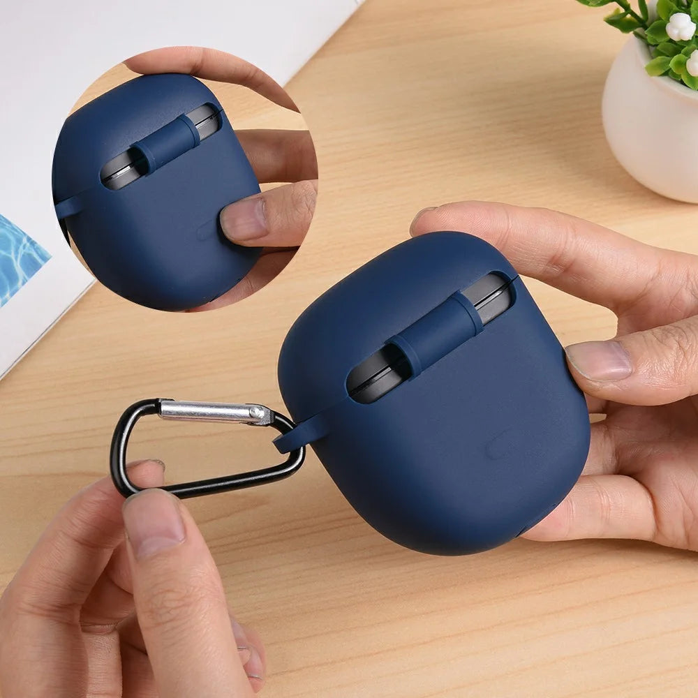 For Bose QuietComfort Earbuds II Silicone Case Wireless Earphone Anti-Scratch Protective Cover with Carabiner - Dark Blue - 4