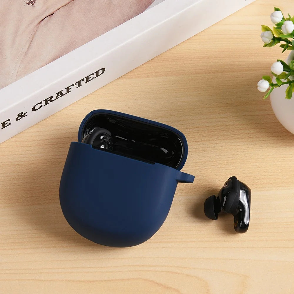 For Bose QuietComfort Earbuds II Silicone Case Wireless Earphone Anti-Scratch Protective Cover with Carabiner - Dark Blue - 5