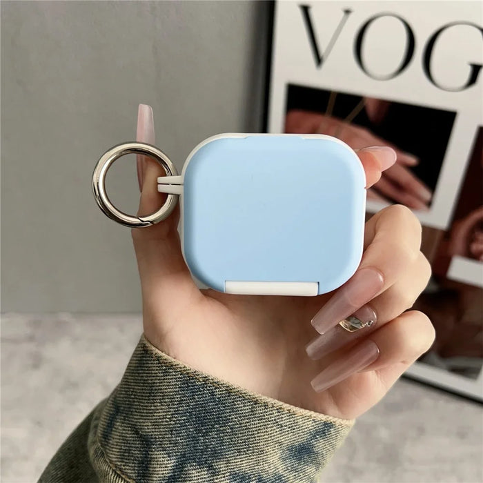 For Apple AirPods 3 Earphone Case TPU PC Shockproof Protective Cover with Mirror - White+Blue - 2