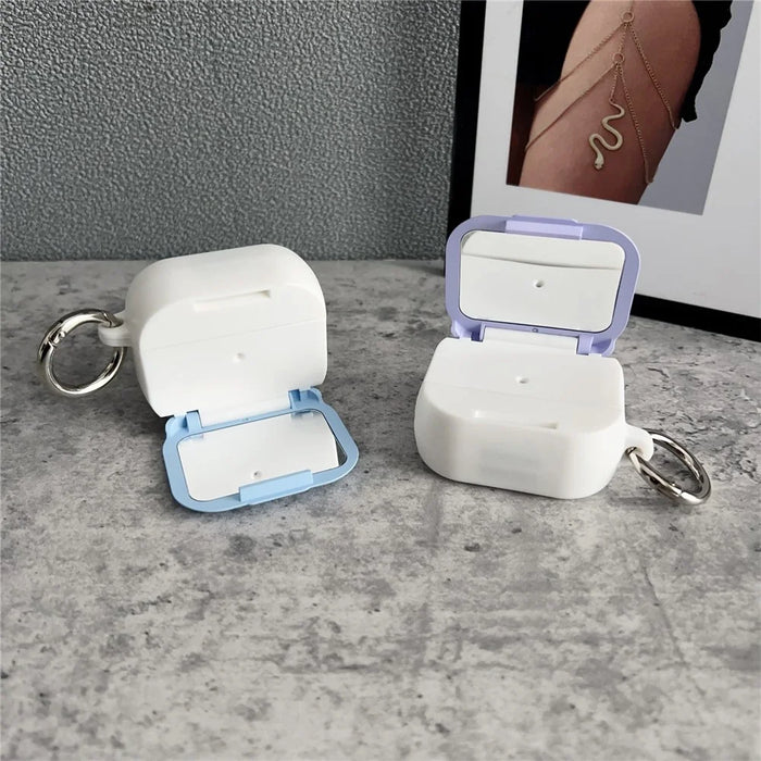 For Apple AirPods 3 Earphone Case TPU PC Shockproof Protective Cover with Mirror - White+Blue - 3