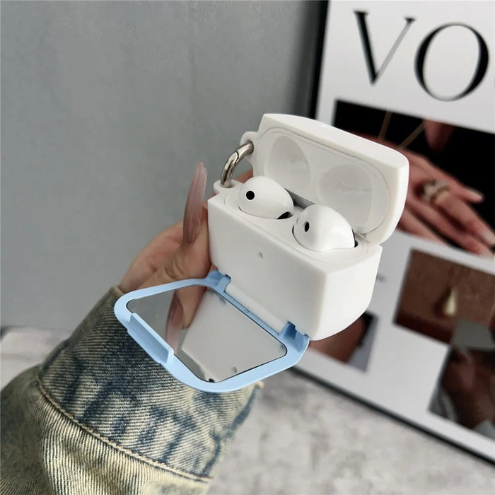 For Apple AirPods 3 Earphone Case TPU PC Shockproof Protective Cover with Mirror - White+Blue - 7