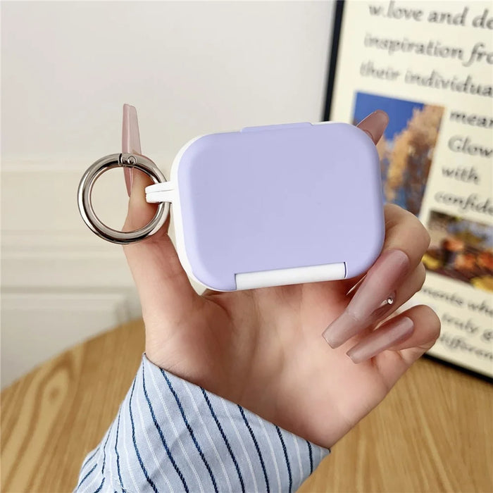 For Apple AirPods Pro 2 / Pro Earphone Case TPU PC Shockproof Protective Cover with Mirror - White+Purple - 2