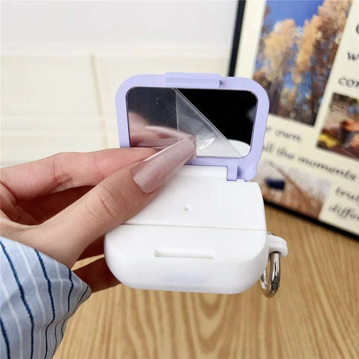 For Apple AirPods Pro 2 / Pro Earphone Case TPU PC Shockproof Protective Cover with Mirror - White+Purple - 3