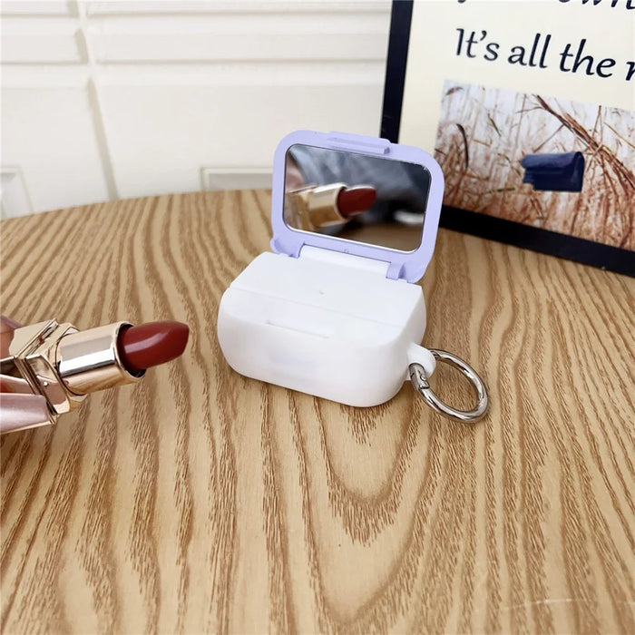 For Apple AirPods Pro 2 / Pro Earphone Case TPU PC Shockproof Protective Cover with Mirror - White+Purple - 4
