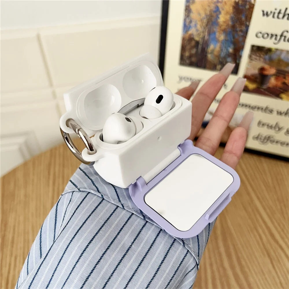 For Apple AirPods Pro 2 / Pro Earphone Case TPU PC Shockproof Protective Cover with Mirror - White+Purple - 5