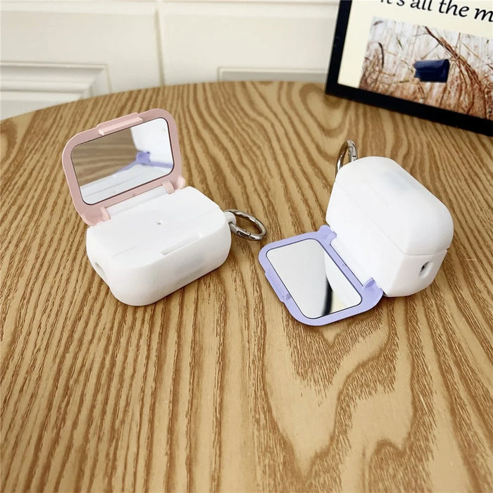 For Apple AirPods Pro 2 / Pro Earphone Case TPU PC Shockproof Protective Cover with Mirror - White+Purple - 7
