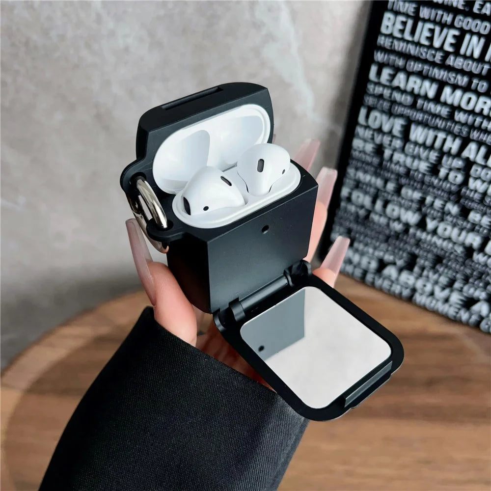 Earphone Case for Apple AirPods with Wireless Charging Case (2019) / AirPods with Charging Case (2019) / (2016) TPU PC Cover with Mirror - Black - 4