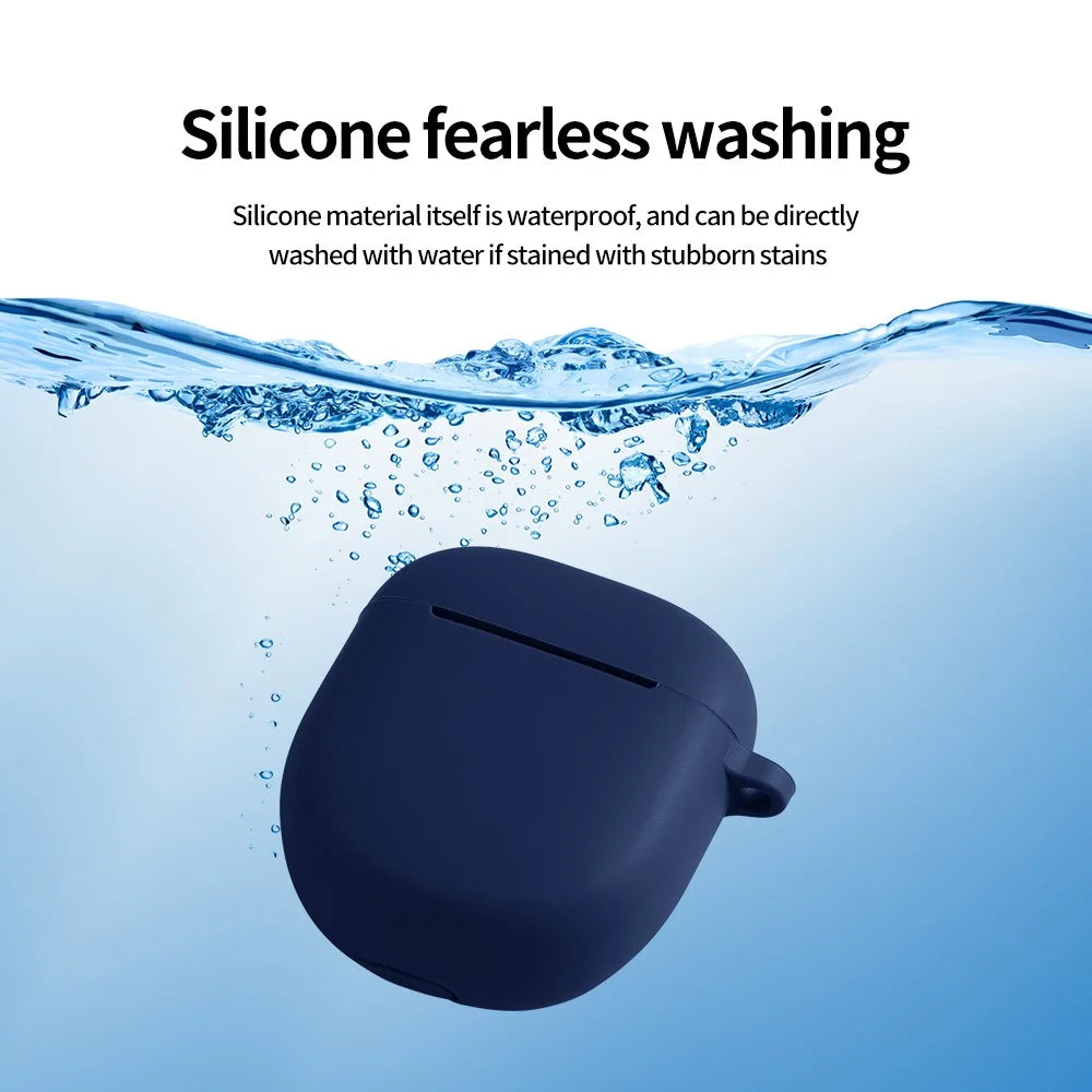 For Bose QuietComfort 2  /  Ultra Silicone Case Wireless Earphone Anti-Scratch Protective Cover with Carabiner - Blue - 3
