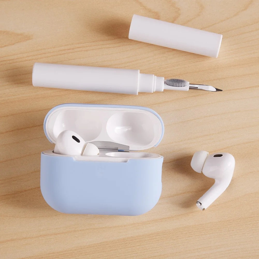 For AirPods Pro 2 Silicone Earbuds Case Soft Protective Cover No Hook with Cleaning Pen - Blue - 4
