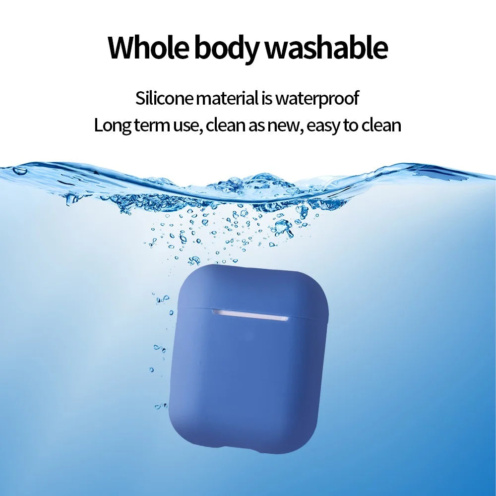 For Apple AirPods with Wireless Charging Case (2019)  /  AirPods with Charging Case (2019)  /  (2016) Silicone Case with Cleaning Pen - Midnight Blue - 2