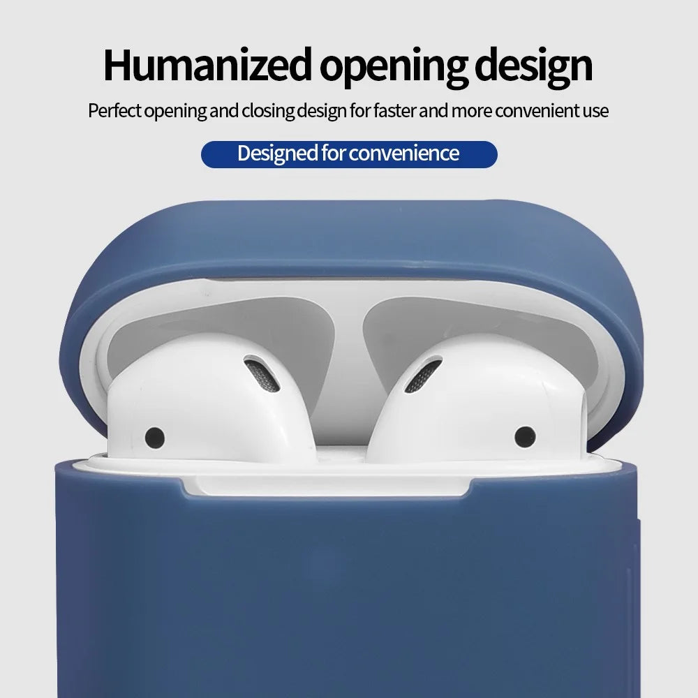 For Apple AirPods with Wireless Charging Case (2019)  /  AirPods with Charging Case (2019)  /  (2016) Silicone Case with Cleaning Pen - Midnight Blue - 3