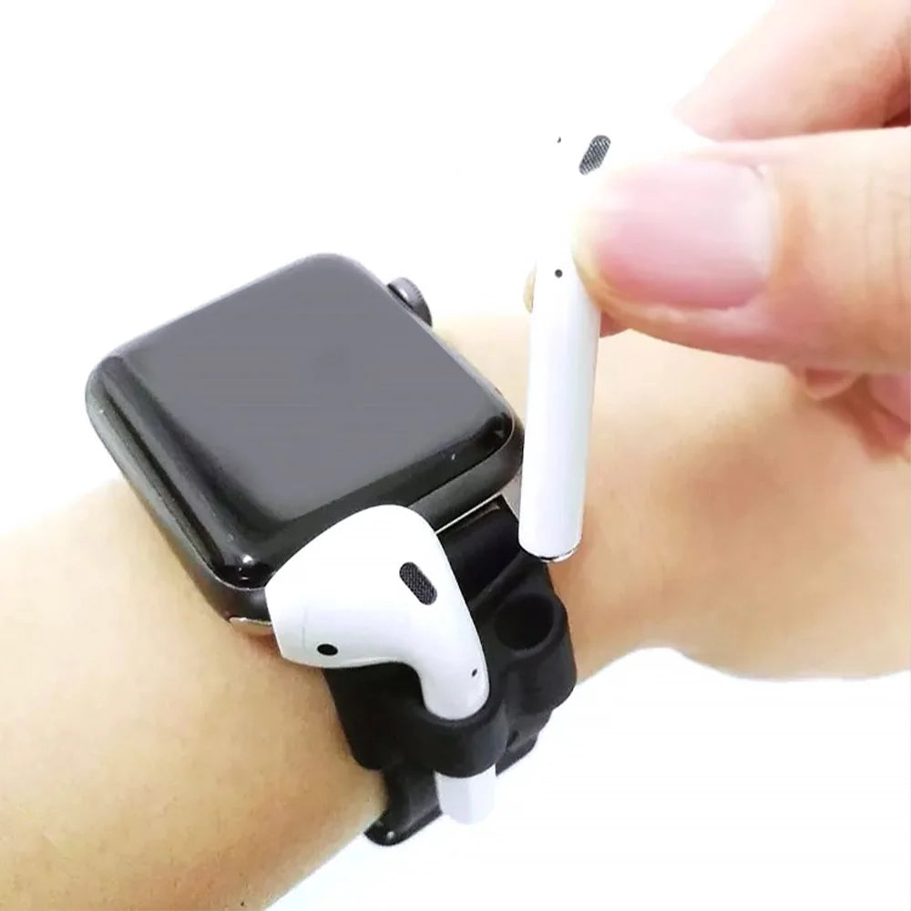 5Pcs  /  Set For AirPods 4 Soft Silicone Case Kit with Keychain  /  Earphone Holder  /  Anti-Lost Neck Strap  /  Storage Case - Black - 2