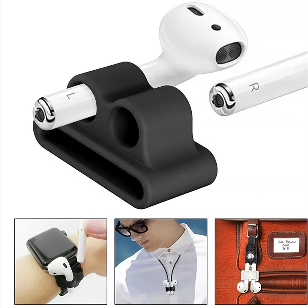 5Pcs  /  Set For AirPods 4 Soft Silicone Case Kit with Keychain  /  Earphone Holder  /  Anti-Lost Neck Strap  /  Storage Case - Black - 3