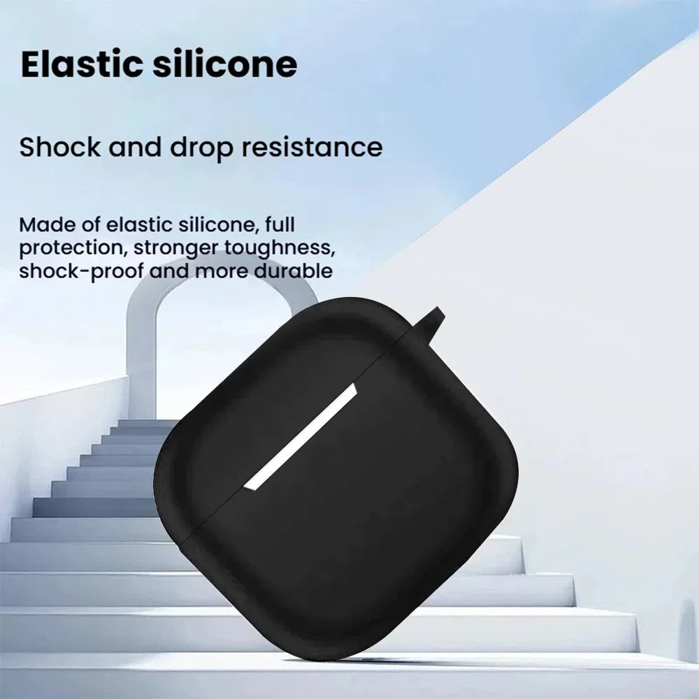 5Pcs  /  Set For AirPods 4 Soft Silicone Case Kit with Keychain  /  Earphone Holder  /  Anti-Lost Neck Strap  /  Storage Case - Black - 5