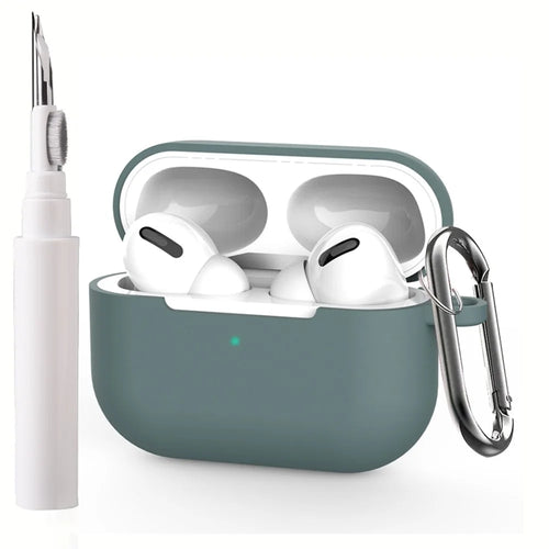 For Apple AirPods Pro Silicone Case Earphone Cover with Cleaning Pen and Hook - Green - 1