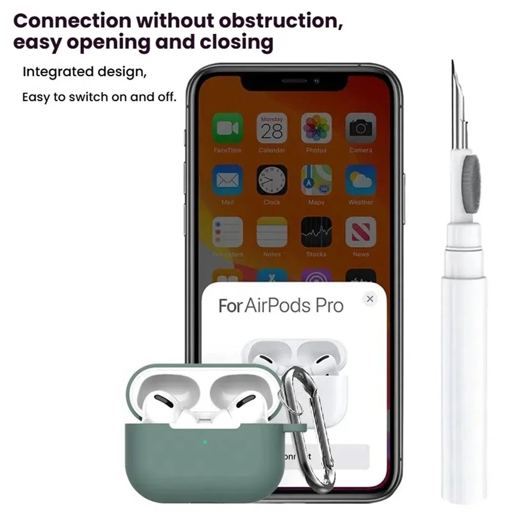 For Apple AirPods Pro Silicone Case Earphone Cover with Cleaning Pen and Hook - Green - 2