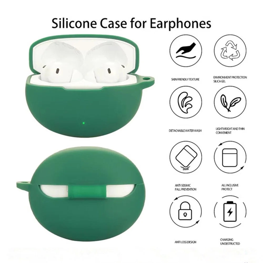 For OnePlus Buds 4 Silicone Case Wireless Earphones Protective Cover with Anti-Lost Buckle - Blackish Green - 3