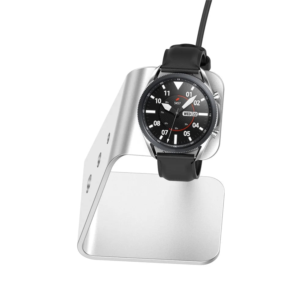 Universal Aluminum Alloy Charger Desktop Charging Stand Holder for Samsung Galaxy Watch4 Classic 46mm/42mm/Galaxy Watch4 40mm/44mm - Silver - 5