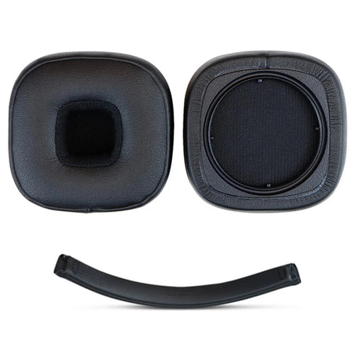 For Marshall Major V Headphones Replacement Ear Pads Protein Leather Cushions + Headband Cover Set - Black - 1