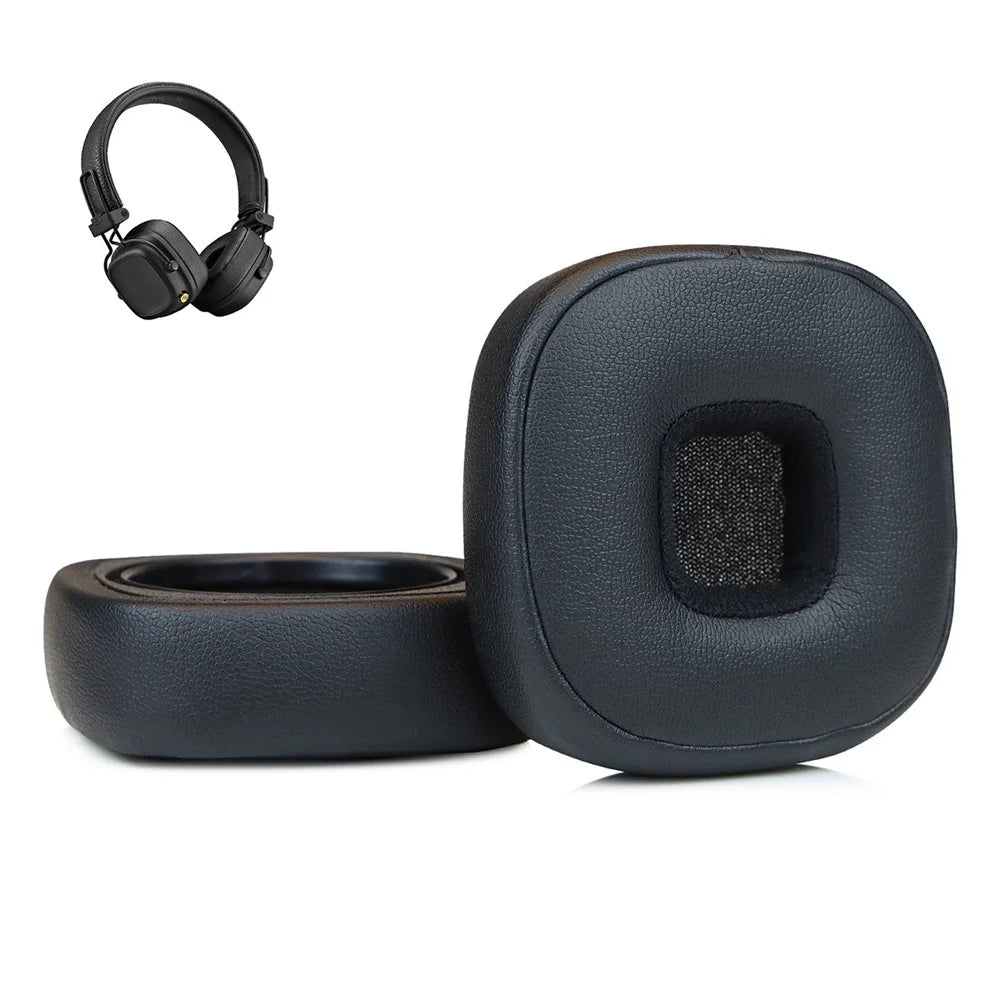 For Marshall Major V Headphones Replacement Ear Pads Protein Leather Cushions + Headband Cover Set - Black - 2