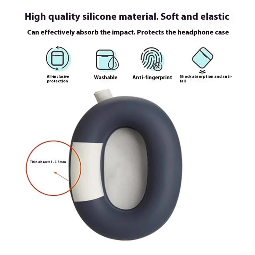 1 Pair For Sony WH-1000XM6 Silicone Ear Pads Case Headphones Cushion Protective Cover - Dark Blue - 2