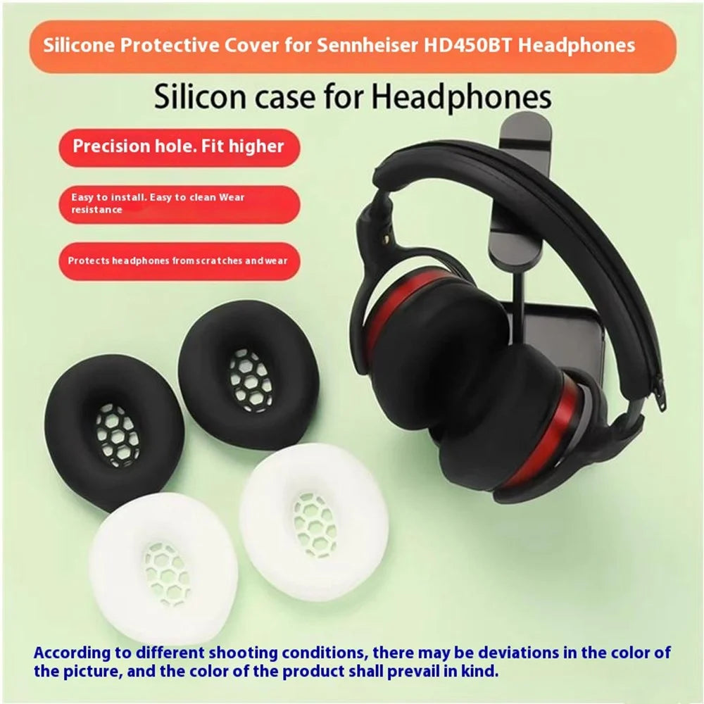 1 Pair Earpad Silicone Case for Sennheiser HD 450BT Headphones Cushion Protective Cover - Black - 5