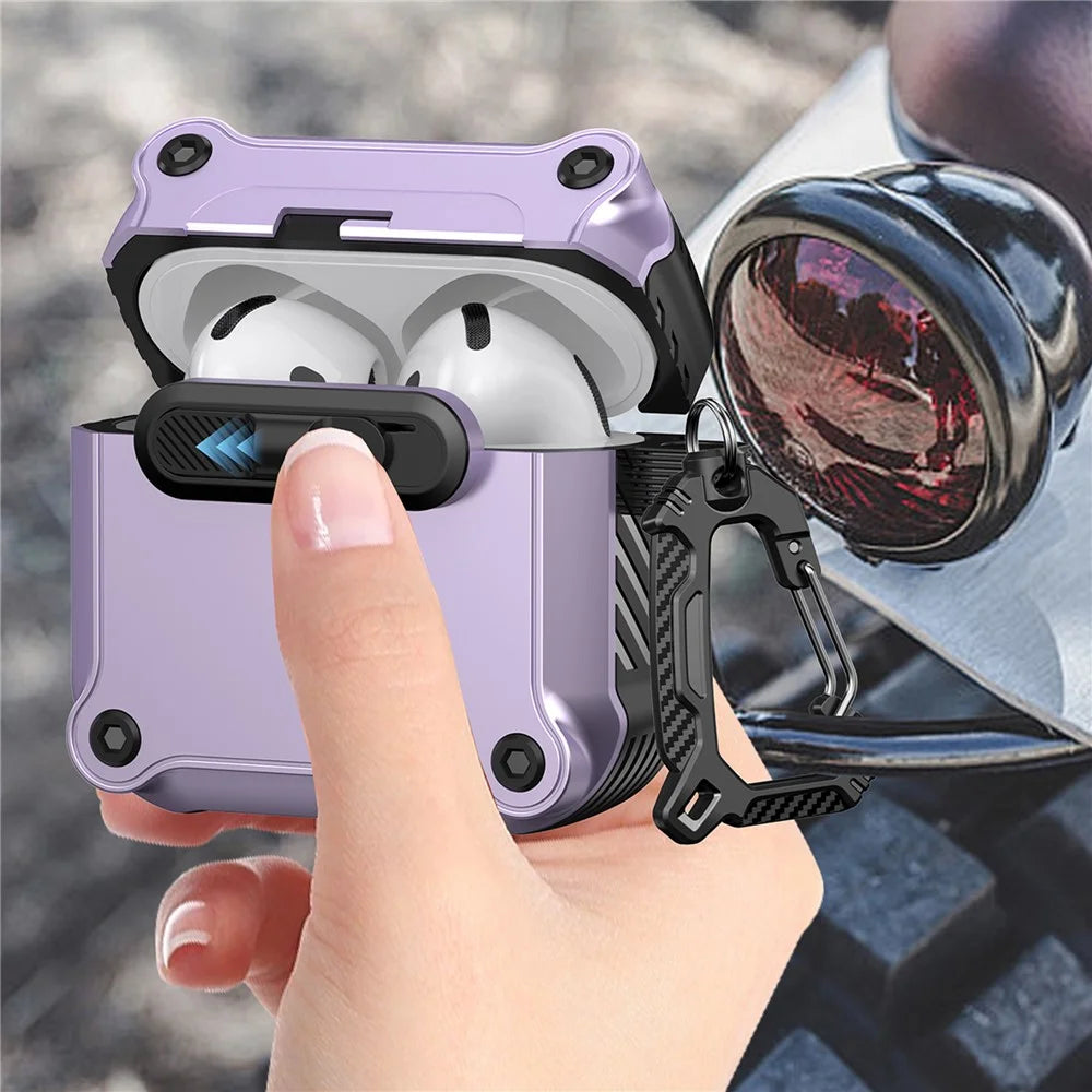 For Apple AirPods 3 Case TPU + PC Earphone Cover with Front Lock Carabiner Clip - Purple - 3