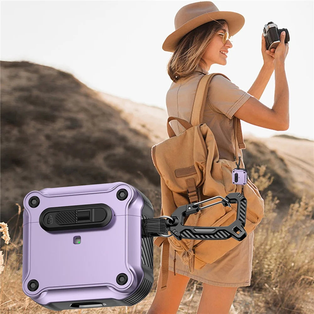 For Apple AirPods 3 Case TPU + PC Earphone Cover with Front Lock Carabiner Clip - Purple - 4
