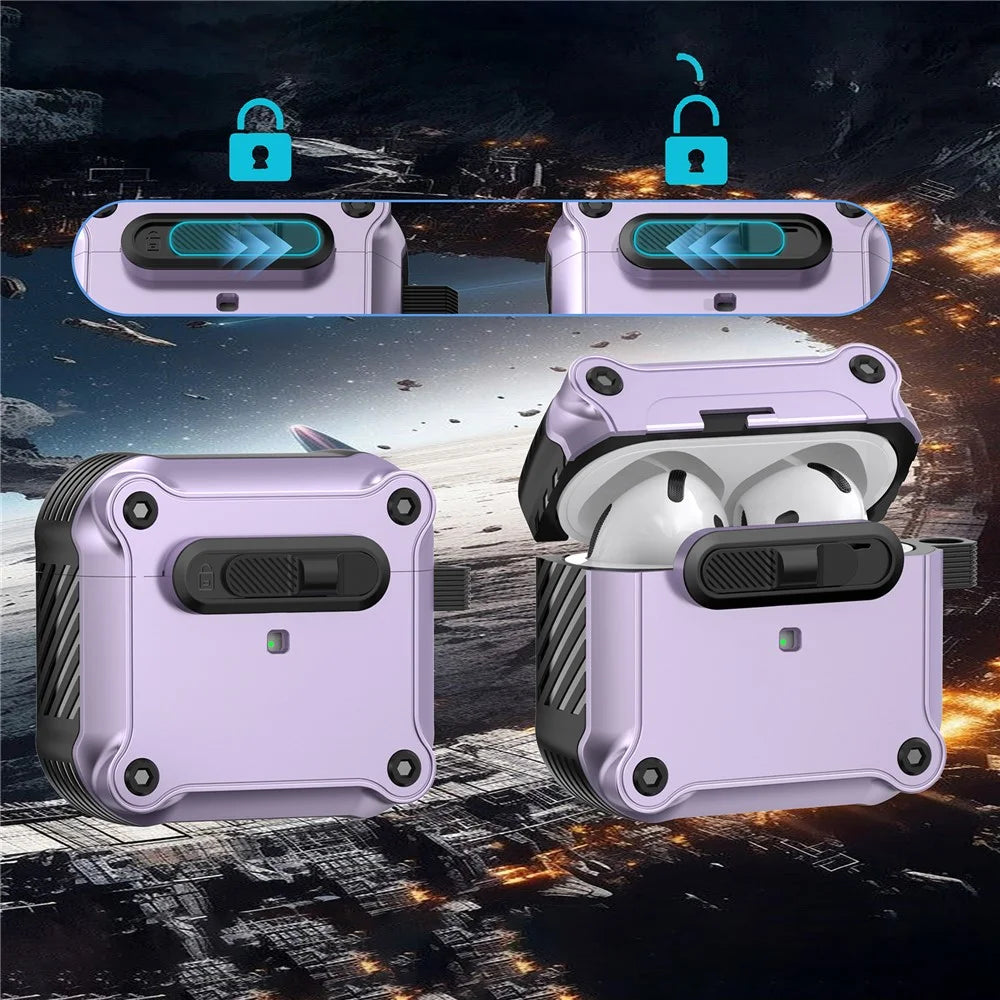 For Apple AirPods 3 Case TPU + PC Earphone Cover with Front Lock Carabiner Clip - Purple - 5