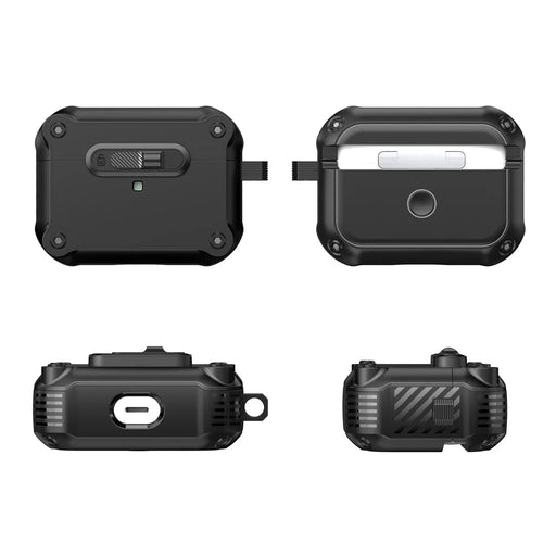 For Apple AirPods Pro Case TPU + PC Earphone Cover with Front Lock Carabiner Clip - Black - 2