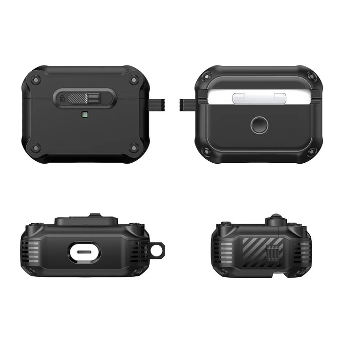 For Apple AirPods Pro Case TPU + PC Earphone Cover with Front Lock Carabiner Clip - Black - 2