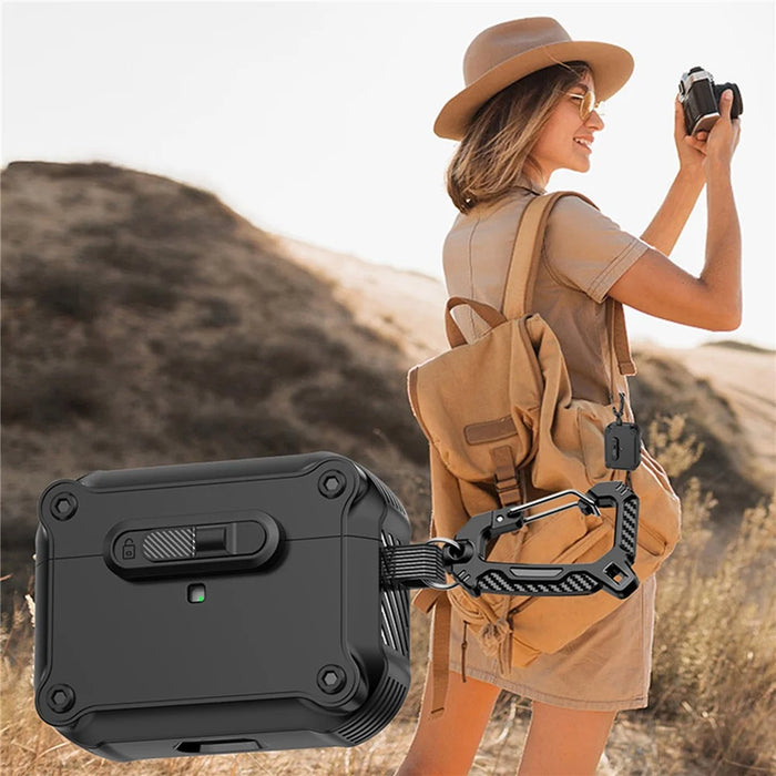 For Apple AirPods Pro Case TPU + PC Earphone Cover with Front Lock Carabiner Clip - Black - 4