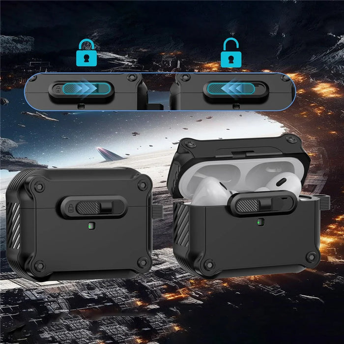 For Apple AirPods Pro Case TPU + PC Earphone Cover with Front Lock Carabiner Clip - Black - 5