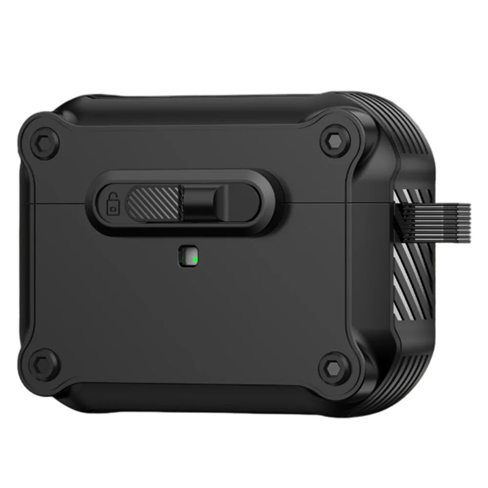 For AirPods Pro 2 Case TPU + PC Earphone Cover with Front Lock Carabiner Clip - Black - 1