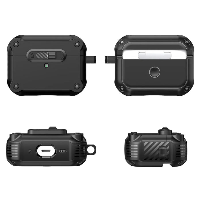 For AirPods Pro 2 Case TPU + PC Earphone Cover with Front Lock Carabiner Clip - Black - 2