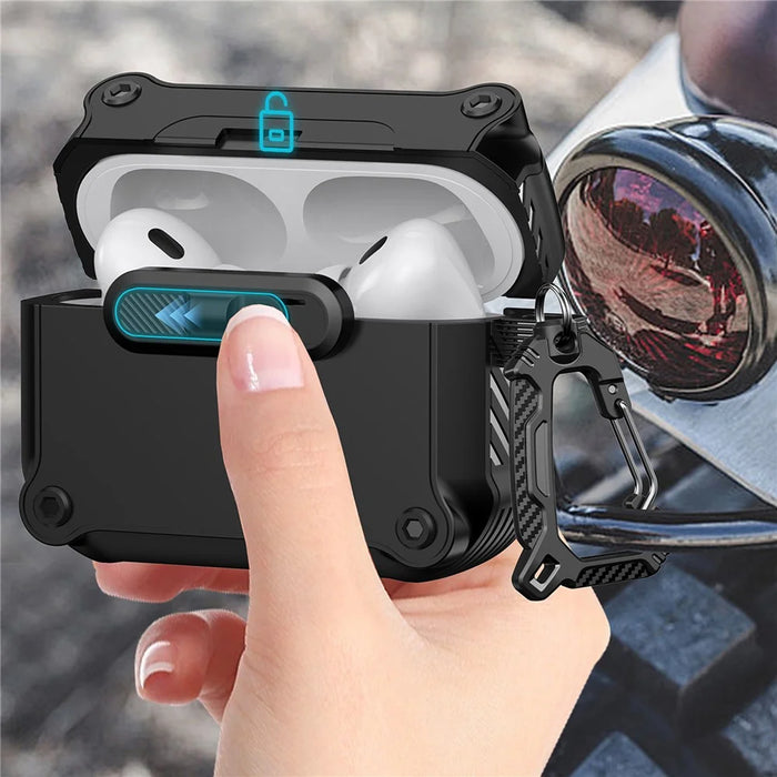For AirPods Pro 2 Case TPU + PC Earphone Cover with Front Lock Carabiner Clip - Black - 3