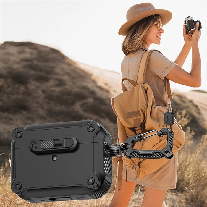 For AirPods Pro 2 Case TPU + PC Earphone Cover with Front Lock Carabiner Clip - Black - 4