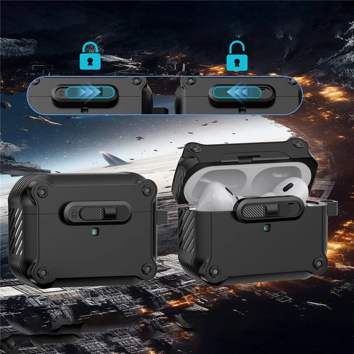 For AirPods Pro 2 Case TPU + PC Earphone Cover with Front Lock Carabiner Clip - Black - 5