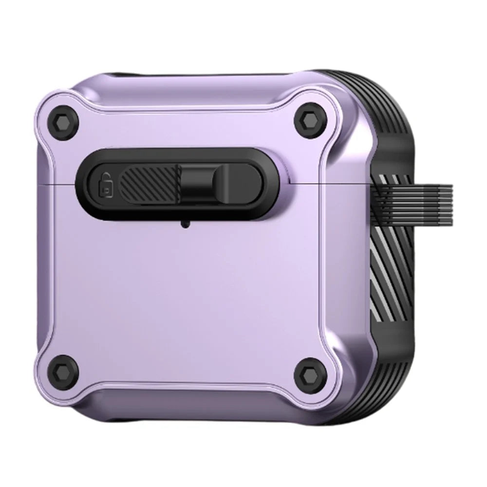 For AirPods 4 with ANC Case TPU + PC Earphone Cover with Front Lock Carabiner Clip - Purple - 1