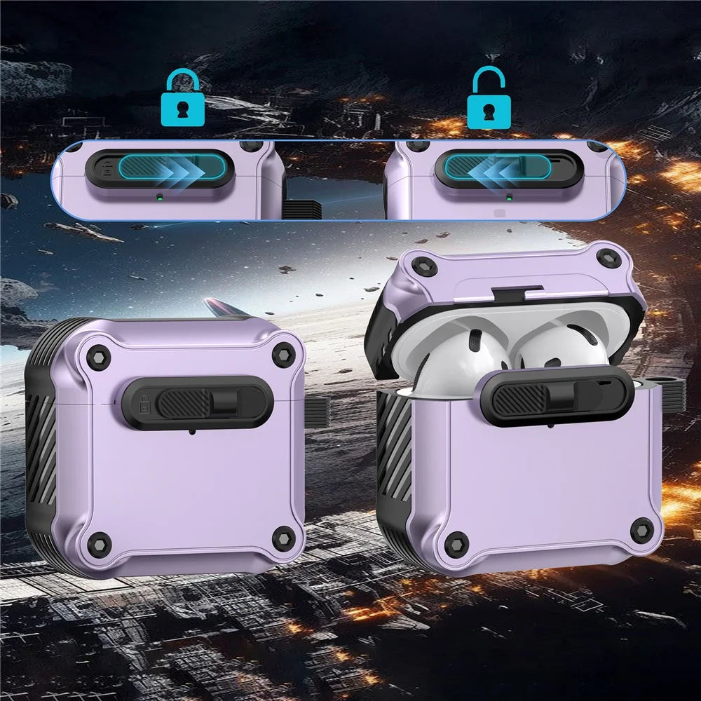 For AirPods 4 with ANC Case TPU + PC Earphone Cover with Front Lock Carabiner Clip - Purple - 5