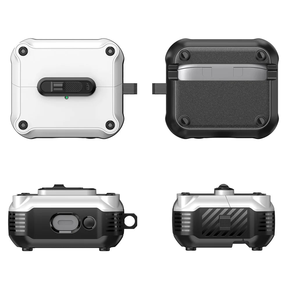 For Samsung Galaxy Buds3 Pro  /  Buds3 Case TPU + PC Earphone Cover with Front Lock Carabiner Clip - White - 2
